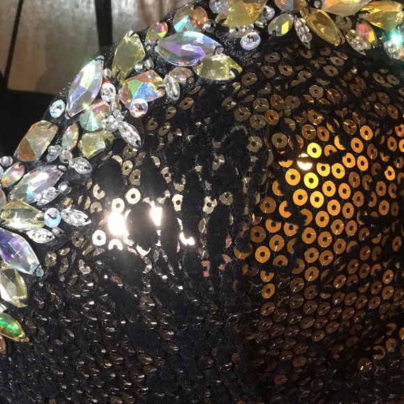 A Line Gold and Black Sequin Formal Prom Dress - Picture 5 of 9